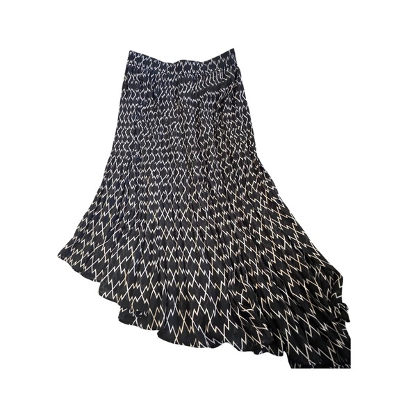 Unbranded Dresses & Skirts - Black White Geometric Zigzag Pleated Asymmetrical Handkerchief Hem Midi Skirt